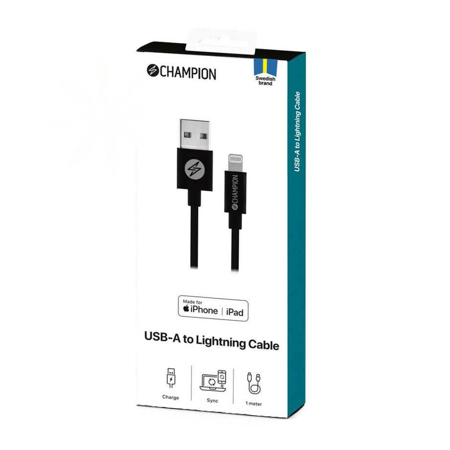 Champion  USB-A-auf-Lightning-Kabel 1 m Schwarz 