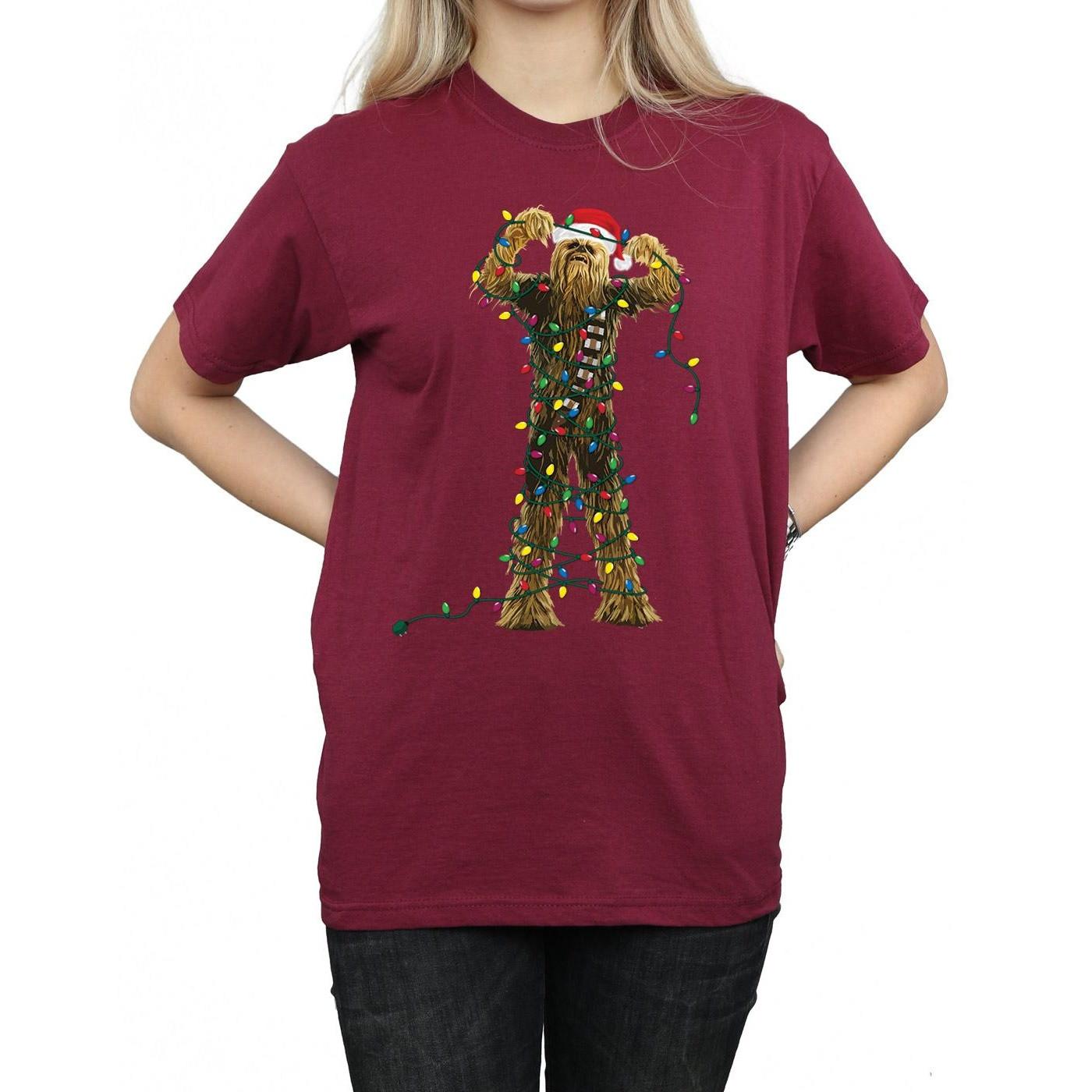 Image of Chewbacca Christmas Lights Tshirt Damen Weinrot S