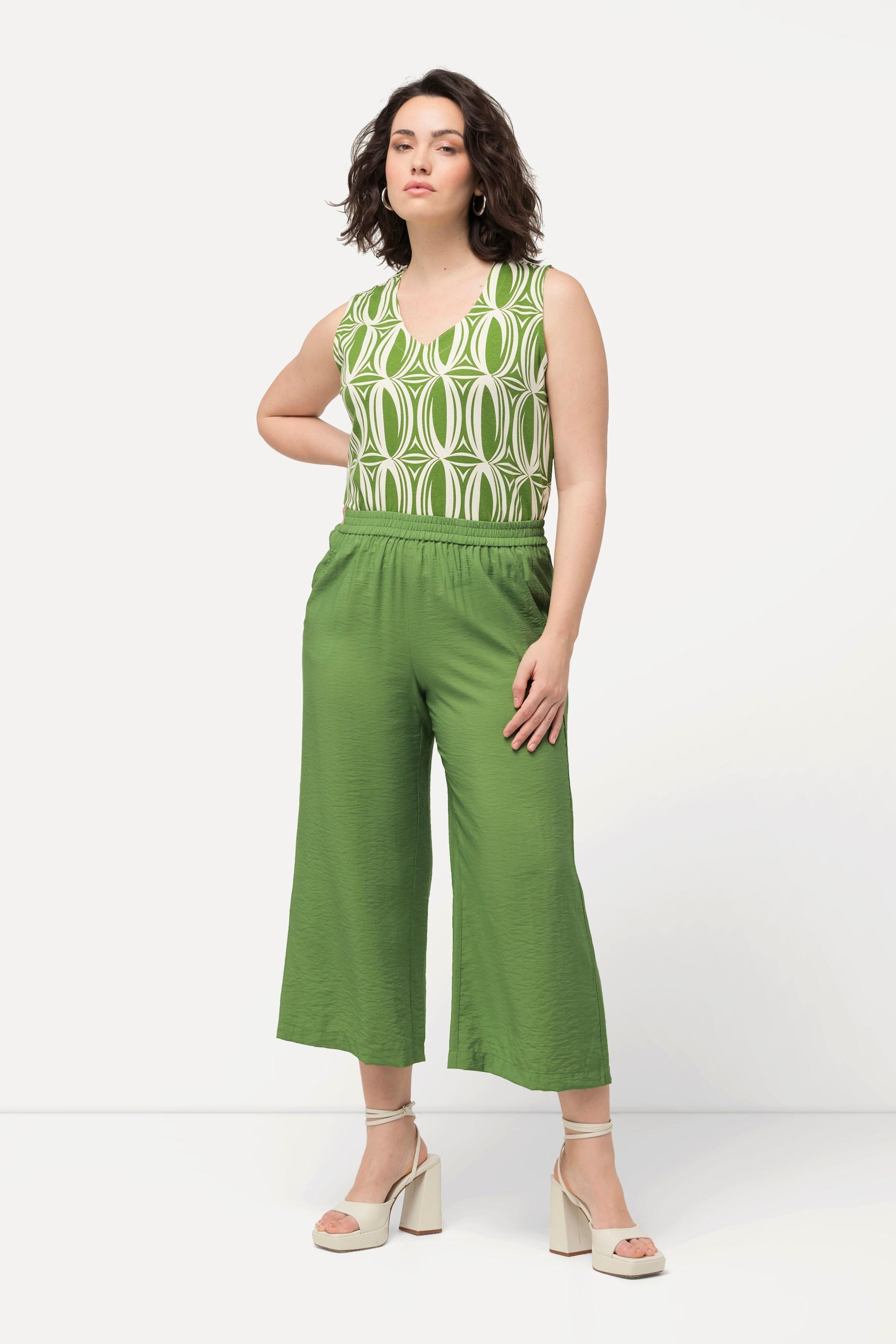 Ulla Popken  Culottes con taglio della gamba ampio, effetto stropicciato e cintura elastica 