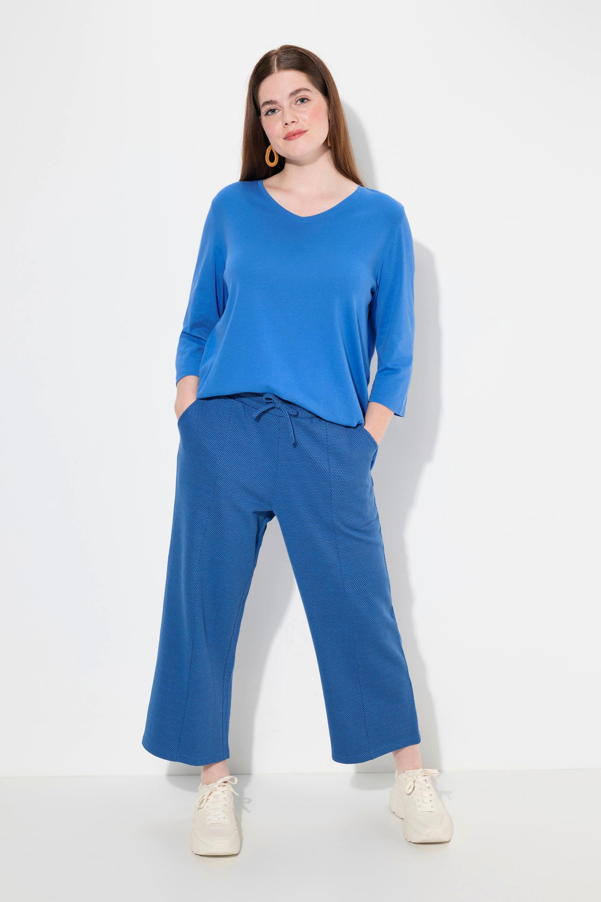 Ulla Popken  Culottes di felpa in cotone biologico con taglio della gamba ampio e cintura elastica 