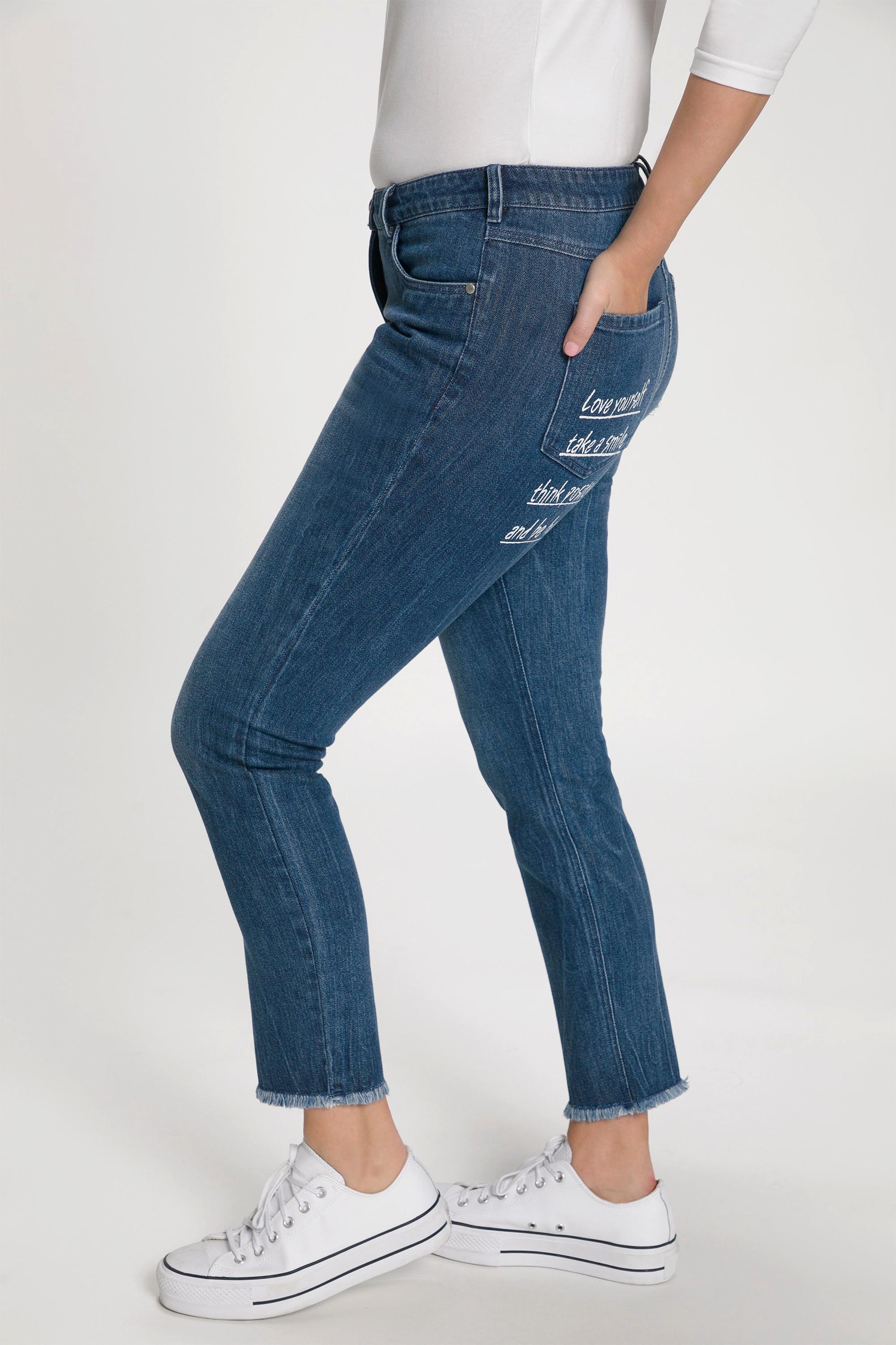 Ulla Popken  Jeans Sarah, Schriftdruck, High Waist, schmal, Fransen 