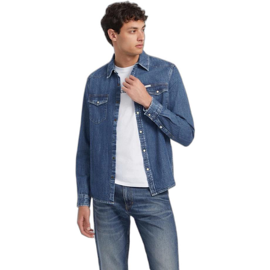 GUESS Camicia in Denim Maniche Lunghe Slim Fit  