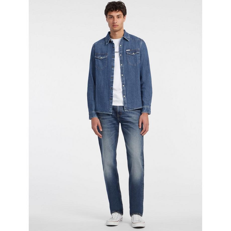 GUESS Camicia in Denim Maniche Lunghe Slim Fit  