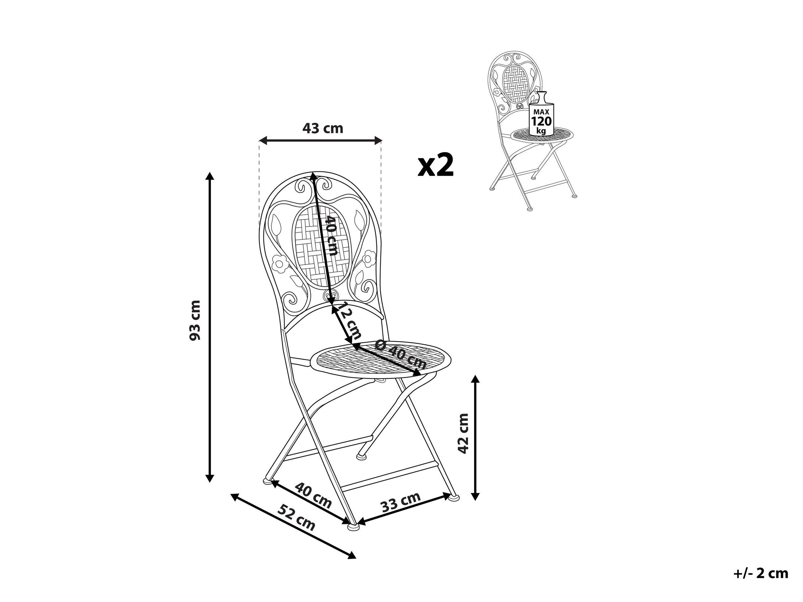 Beliani Lot de 2 chaises en Métal Rétro BIVIO  