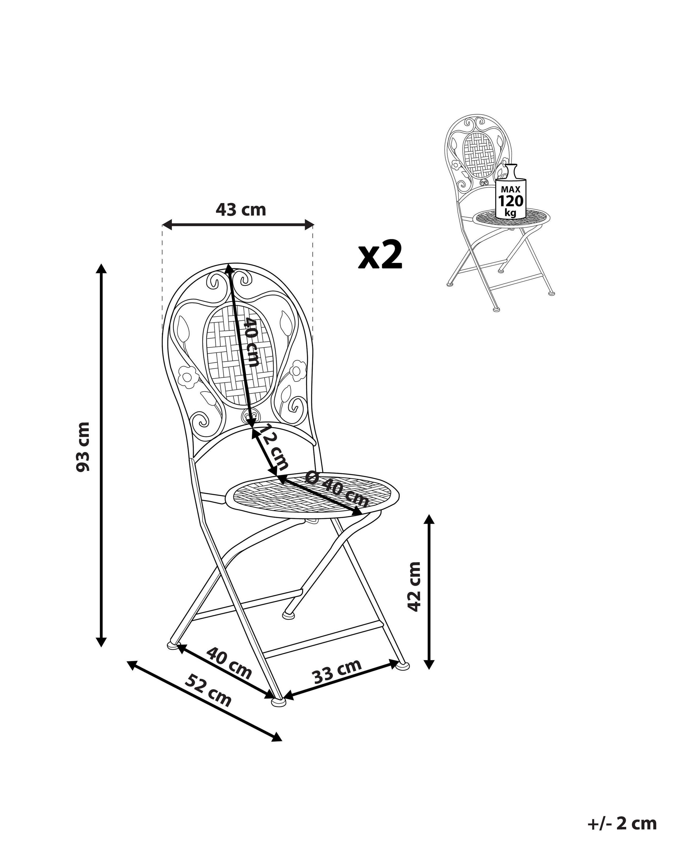 Beliani Lot de 2 chaises de jardin en Métal Rétro BIVIO  