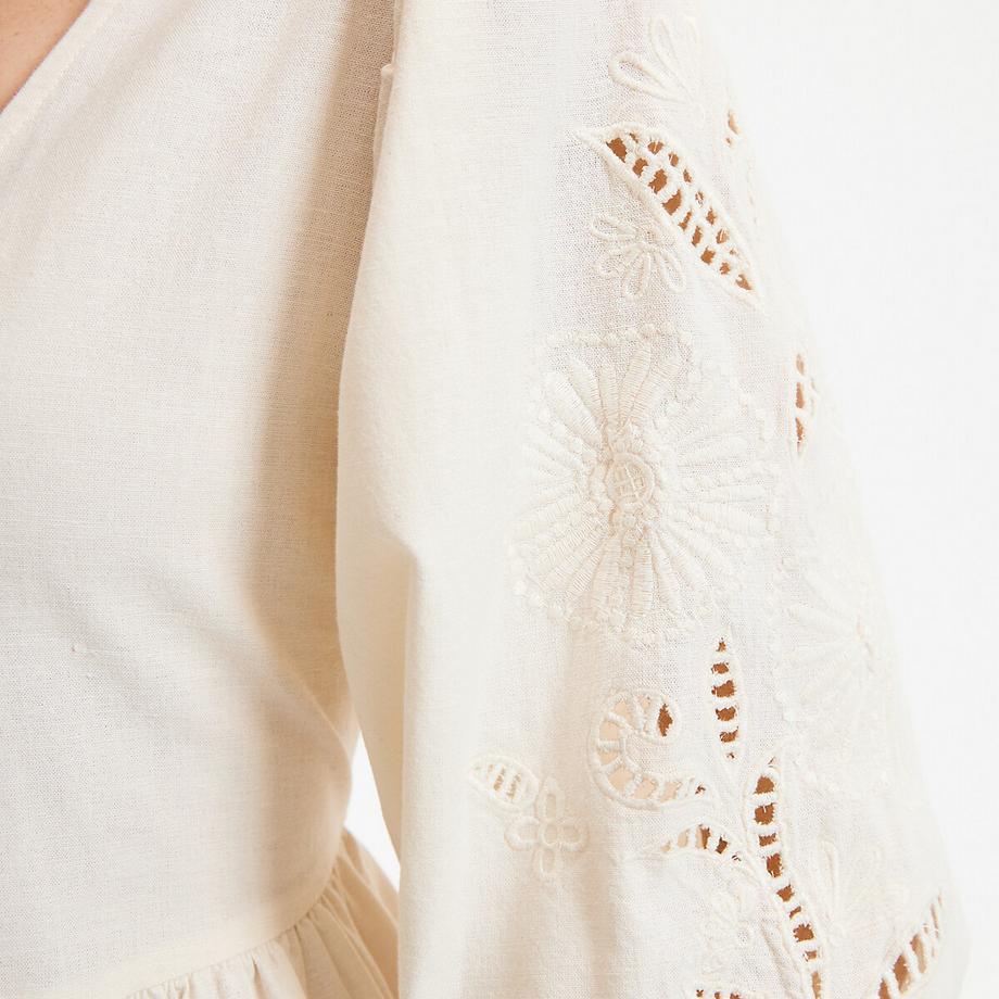 La Redoute Collections Langes V-Ausschnitt Kleid mit bestickten Ärmeln  