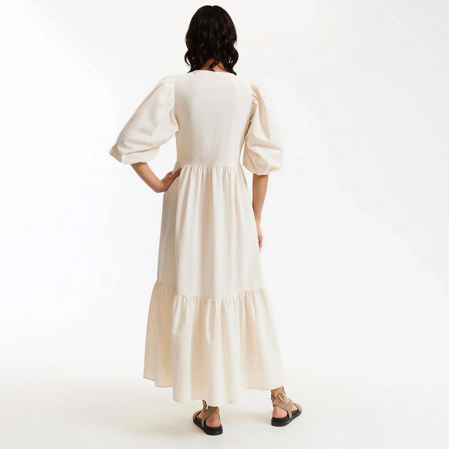 La Redoute Collections Langes V-Ausschnitt Kleid mit bestickten Ärmeln  