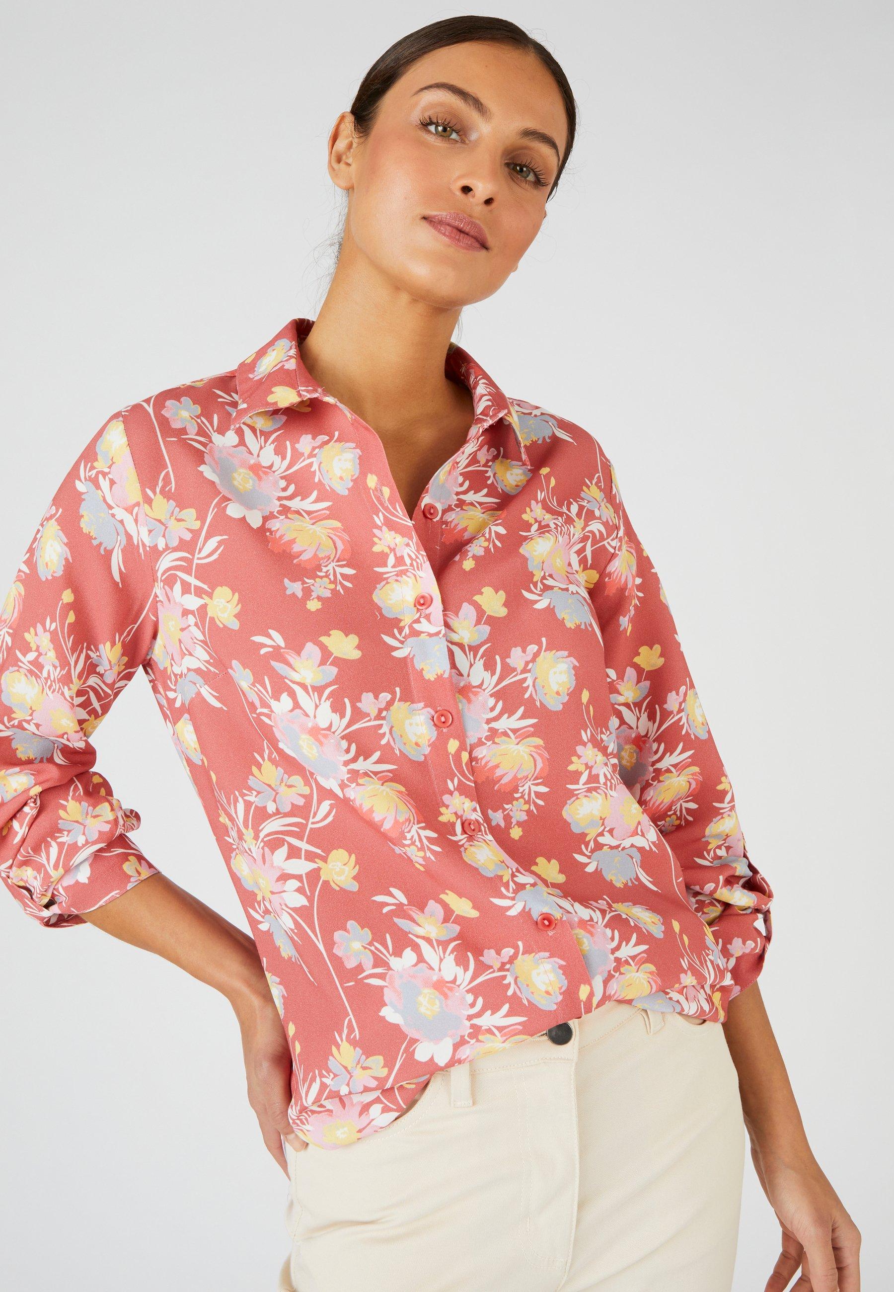 Image of Bluse Aus Viskose Mit Blumendruck. Damen Rosa 50
