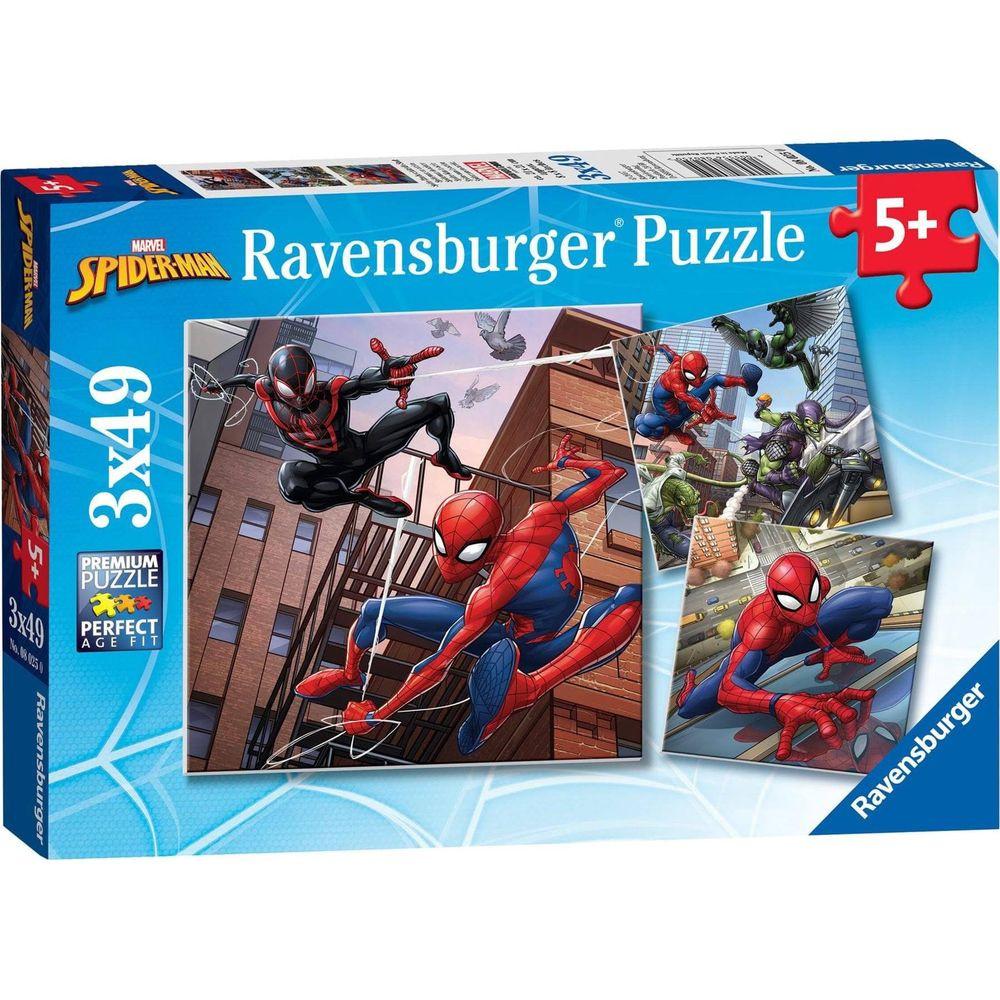 Ravensburger  Ravensburger Kinderpuzzle 08025 - Spider-Man beschützt die Stadt - 3x49 Teile Spider-Man Puzzle für Kinder ab 5 Jahren 