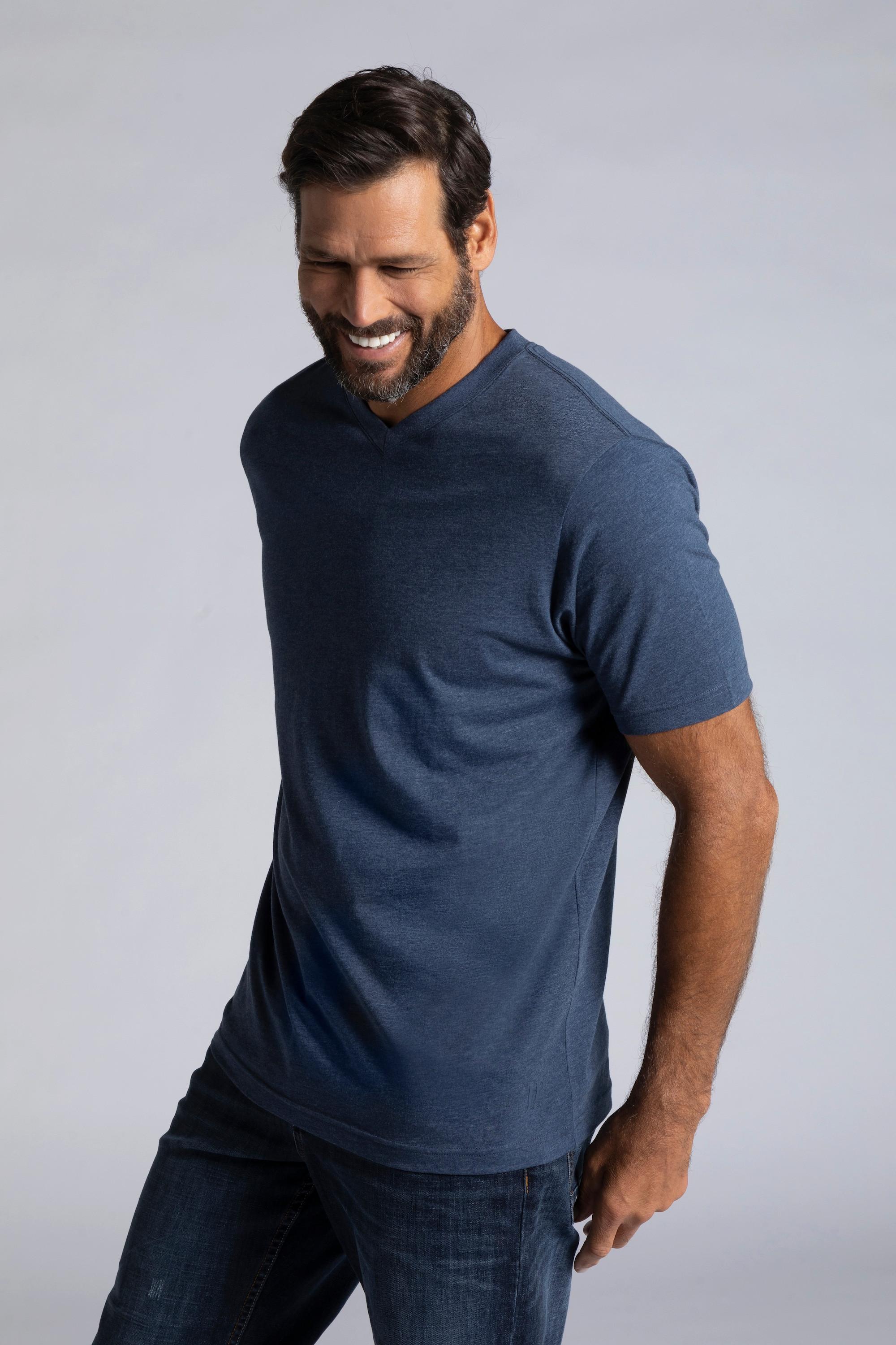 JP1880  T-shirt basic con scollo a V blu medio mélange 