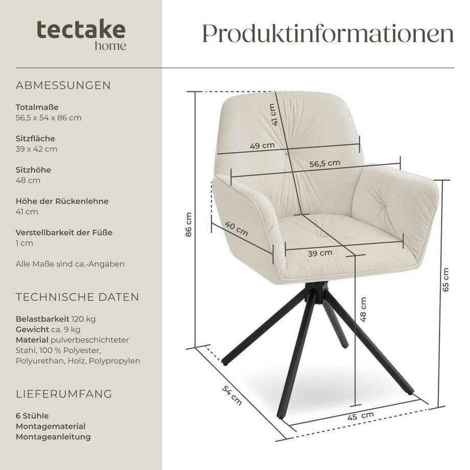 Tectake Drehbarer Armlehnstuhl Lenia in Samtoptik, gepolstert 360° drehbar, höhenverstellbare Kunststofffüße  