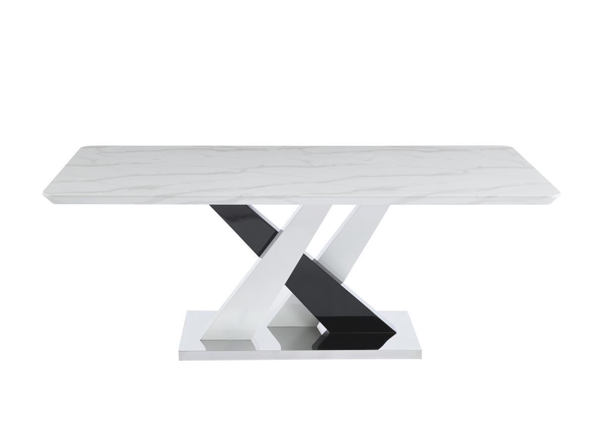 Vente-unique Table à manger 8 personnes en MDF et acier inoxydable - Effet marbre blanc et noir - EVAELA  