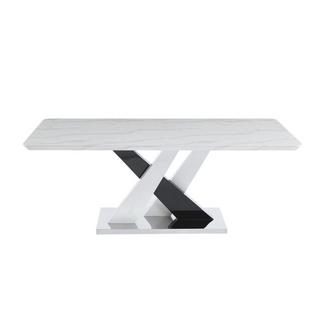 Vente-unique Table à manger 8 personnes en MDF et acier inoxydable - Effet marbre blanc et noir - EVAELA  