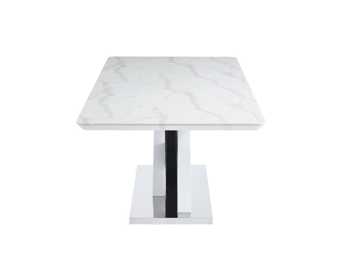 Vente-unique Table à manger 8 personnes en MDF et acier inoxydable - Effet marbre blanc et noir - EVAELA  