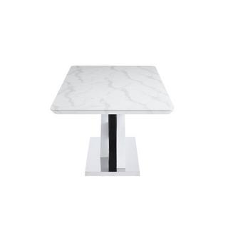 Vente-unique Table à manger 8 personnes en MDF et acier inoxydable - Effet marbre blanc et noir - EVAELA  