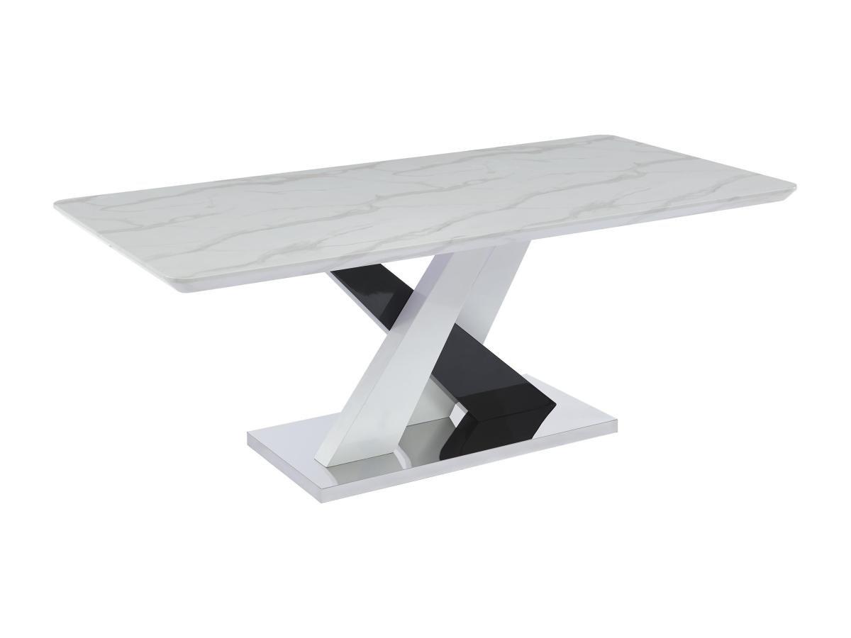 Vente-unique Table à manger 8 personnes en MDF et acier inoxydable - Effet marbre blanc et noir - EVAELA  