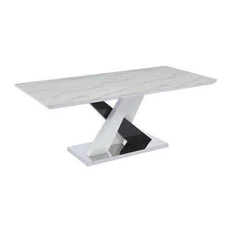 Vente-unique Table à manger 8 personnes en MDF et acier inoxydable - Effet marbre blanc et noir - EVAELA  