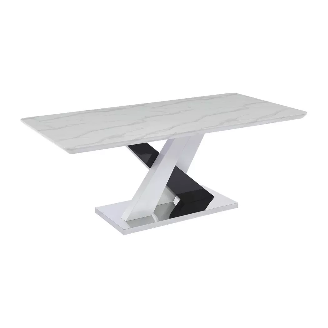 Vente-unique - Table à manger 8 personnes en mdf et acier inoxydable - Effet marbre blanc et noir - evaela