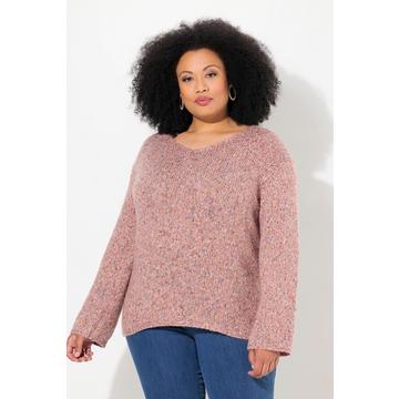 Maglione in maglia fine e mélange con scollo a V e maniche lunghe