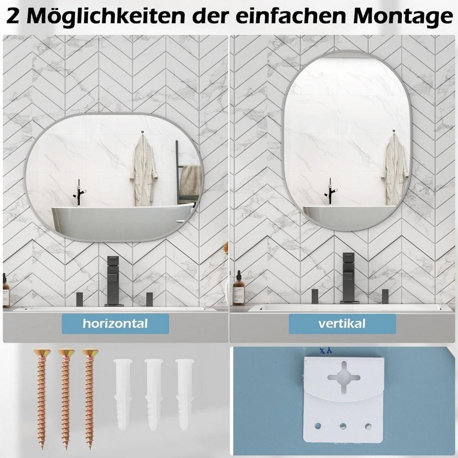 Northix Badezimmerspiegel 70 x 50 cm großer Kosmetikspiegel mit bruchsicherer Folie Schwarz  