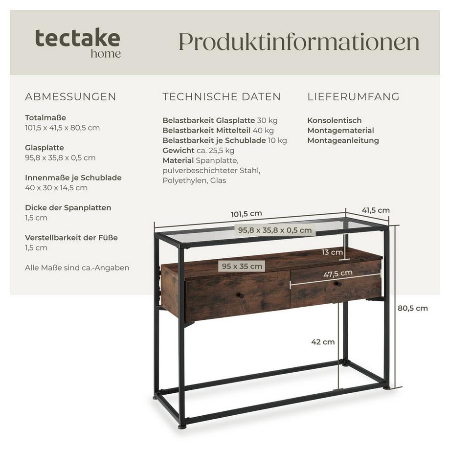 Tectake Konsolentisch Reading Industrial Style Holz und Stahl  