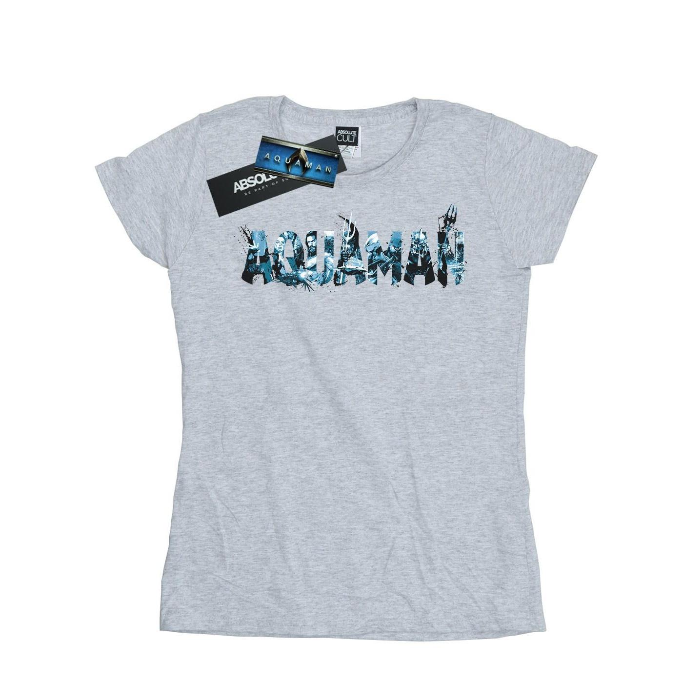 Image of Aquaman Text Logo Tshirt Damen Grau M