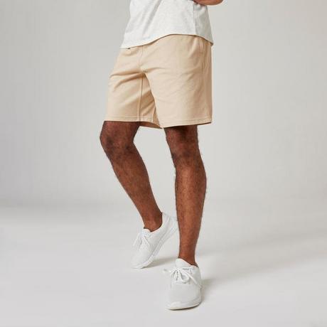 DOMYOS  Short Fitness homme coton droit avec poche - Essentials beige 