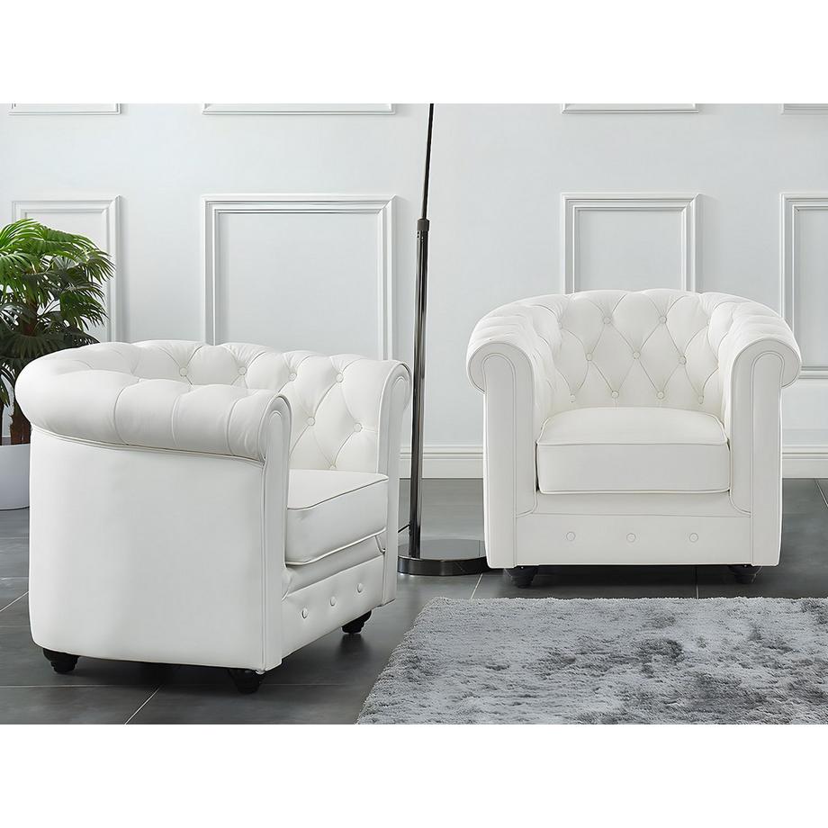 Vente-unique Ledersessel 2er-Set - Büffelleder - Weiß - CHESTERFIELD  