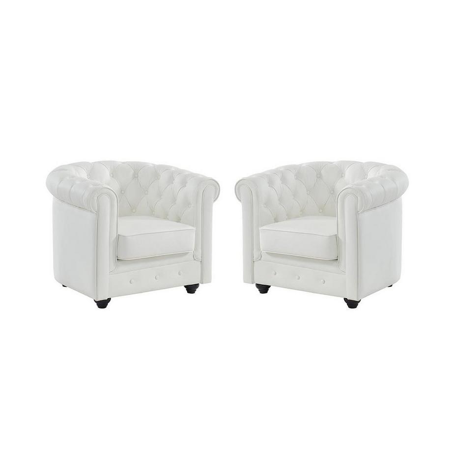 Ledersessel 2er-Set - Büffelleder - Weiß - CHESTERFIELD