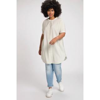 Ulla Popken  Blusa di lyocell dal taglio oversize con puntini, scollo a girocollo e mezze maniche 