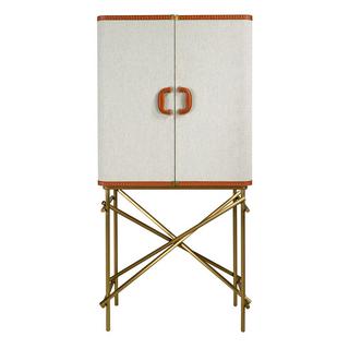 ANGEL CERDA Buffet haut, tissu, noyer et acier poli doré  