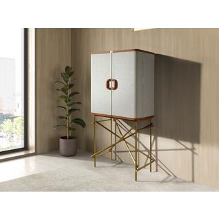 ANGEL CERDA Buffet haut, tissu, noyer et acier poli doré  