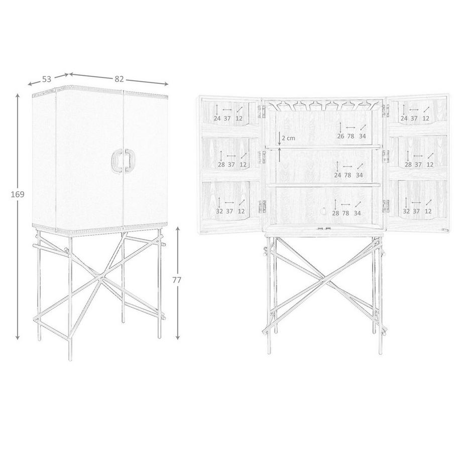 ANGEL CERDA Großes Sideboard, Stoff, Nussbaum und goldfarbener polierter Stahl  