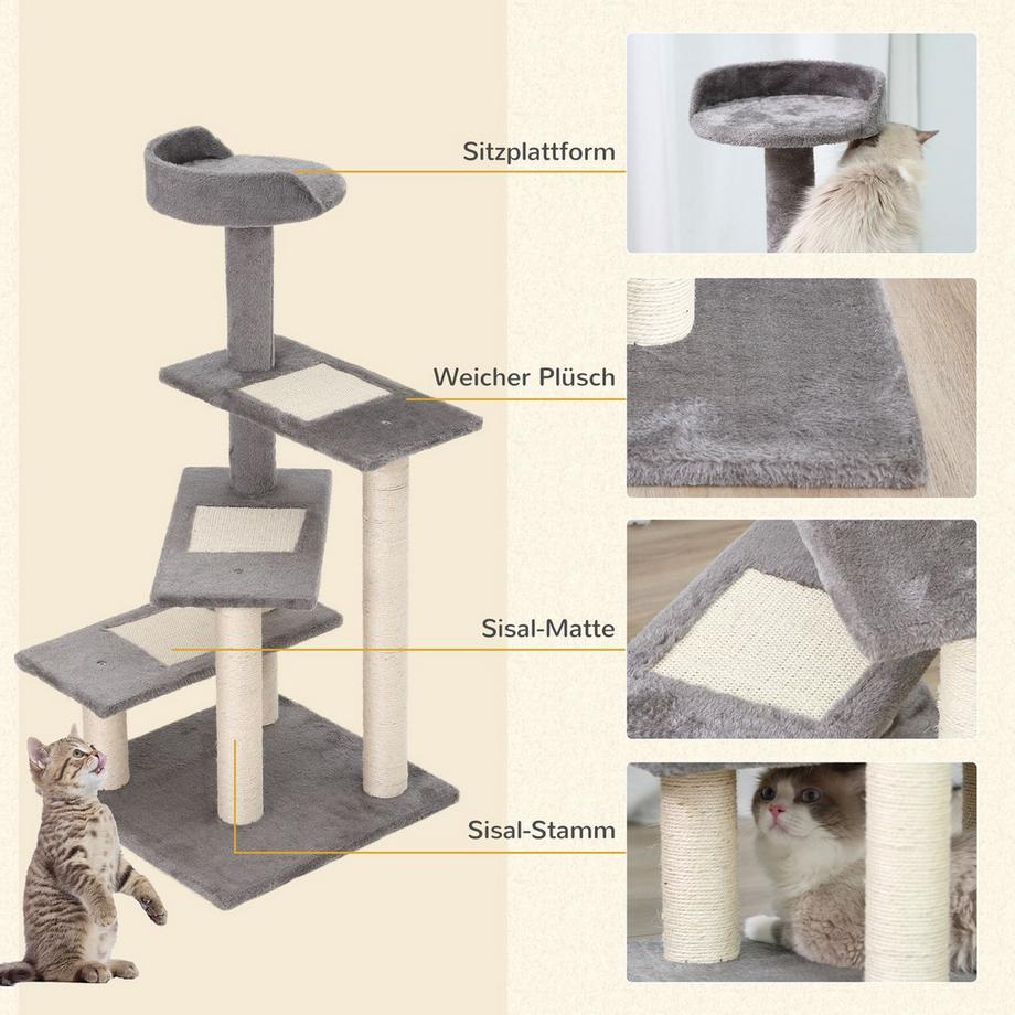 Northio  Kletterbaum Für Katzen Spiel- & Kratzbaum Mit Treppe, 5 Ebenen, Beige/Grau, 48X48X99,5Cm 