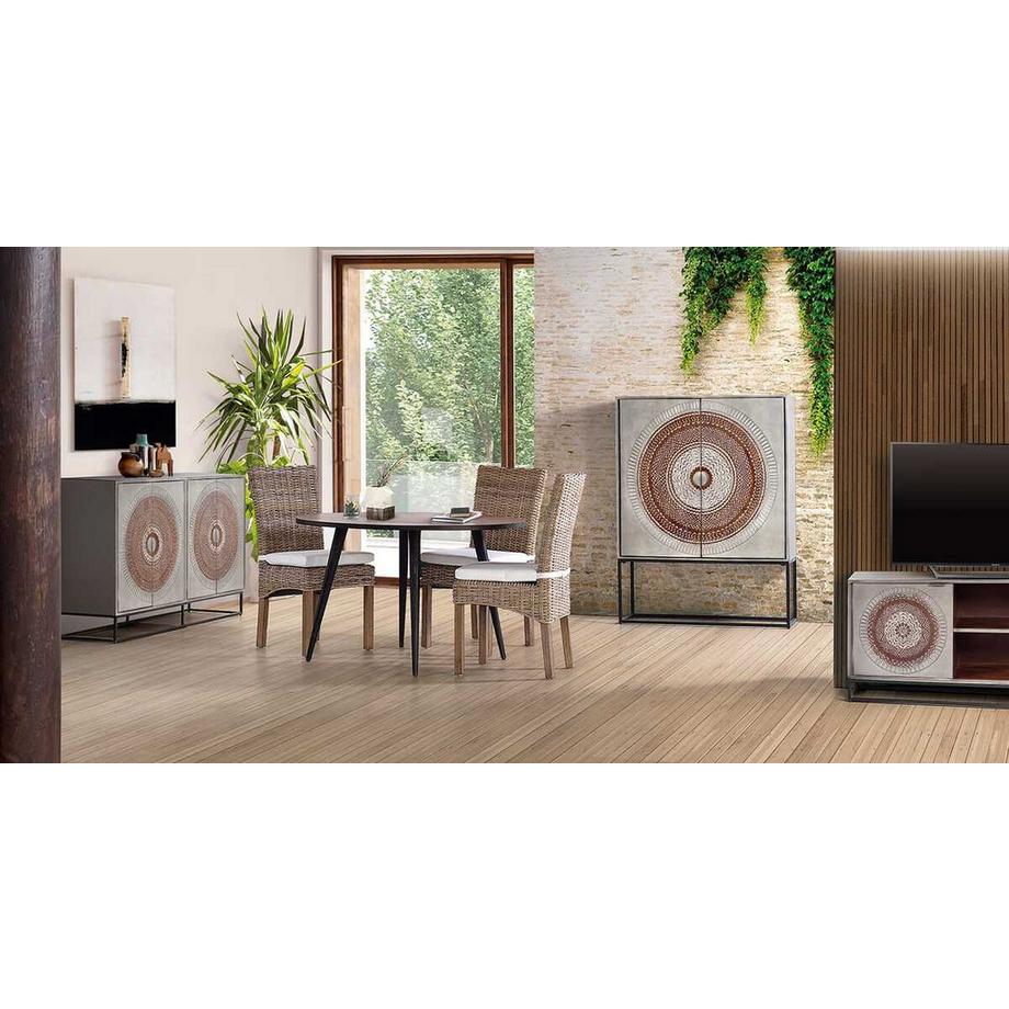 mutoni Table en bois massif mangue métal brun noir 120x120  