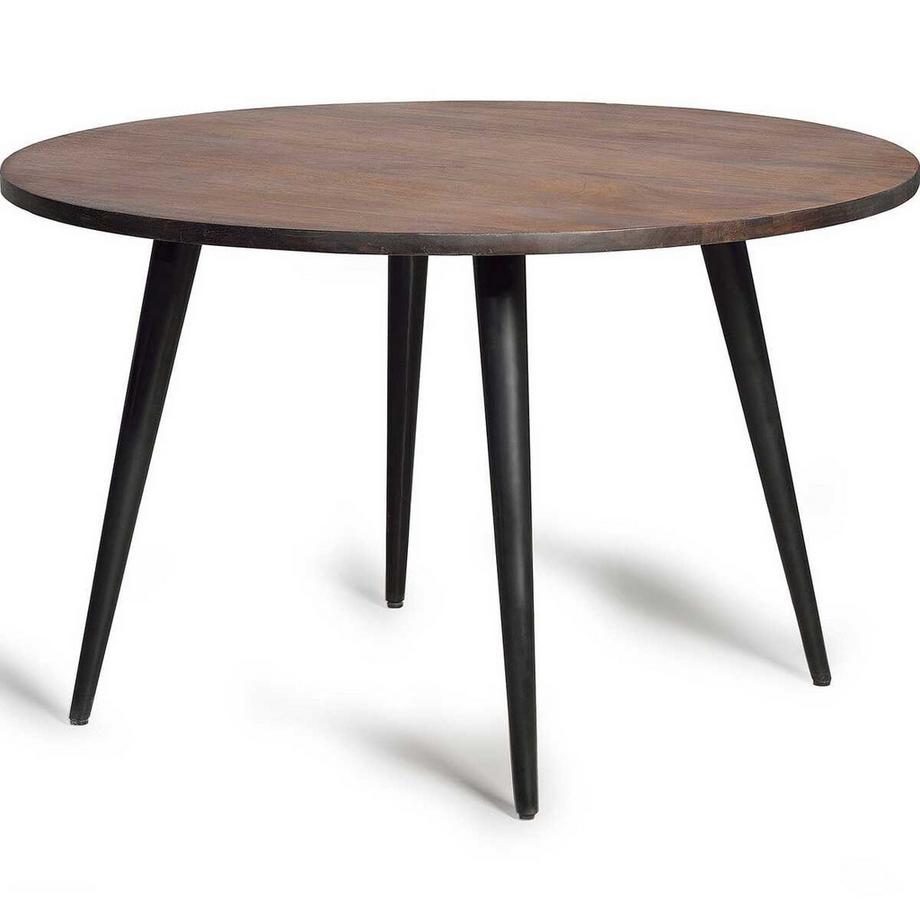 mutoni Table en bois massif mangue métal brun noir 120x120  