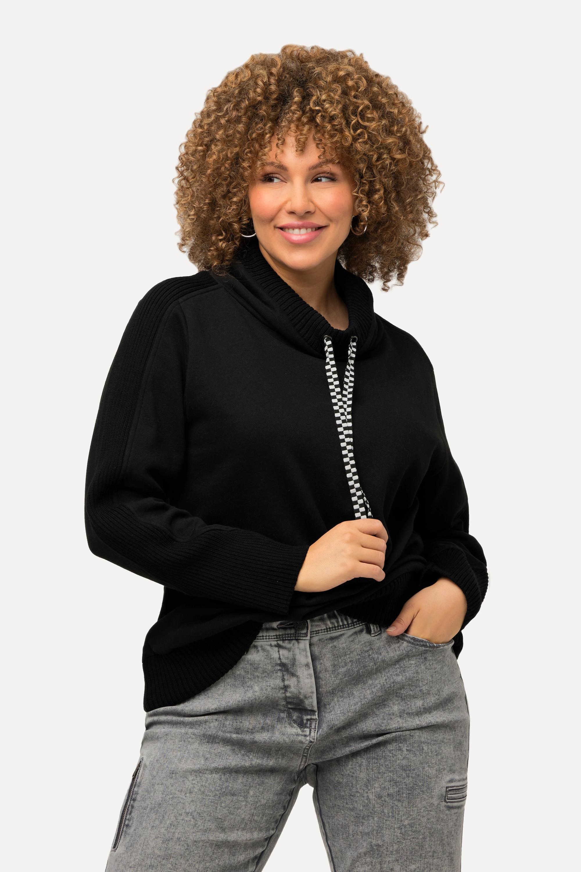 Ulla Popken  Sweat-shirt à col montant et manches longues, empiècements côtelés 