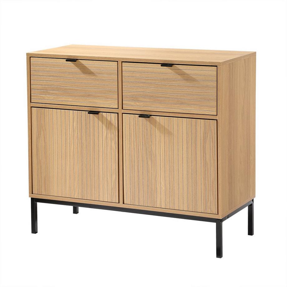 Calicosy Petit buffet 2 Portes 2 Tiroirs Façades Rainurées L90 x H79 cm - TARA  
