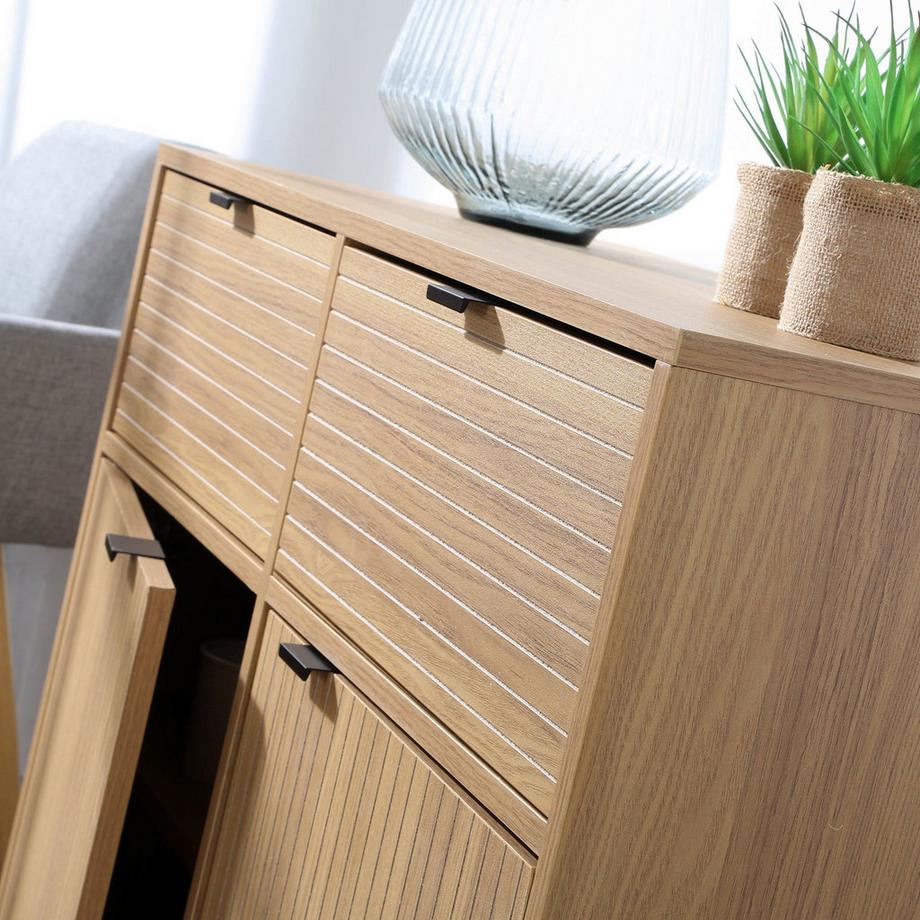 Calicosy Petit buffet 2 Portes 2 Tiroirs Façades Rainurées L90 x H79 cm - TARA  