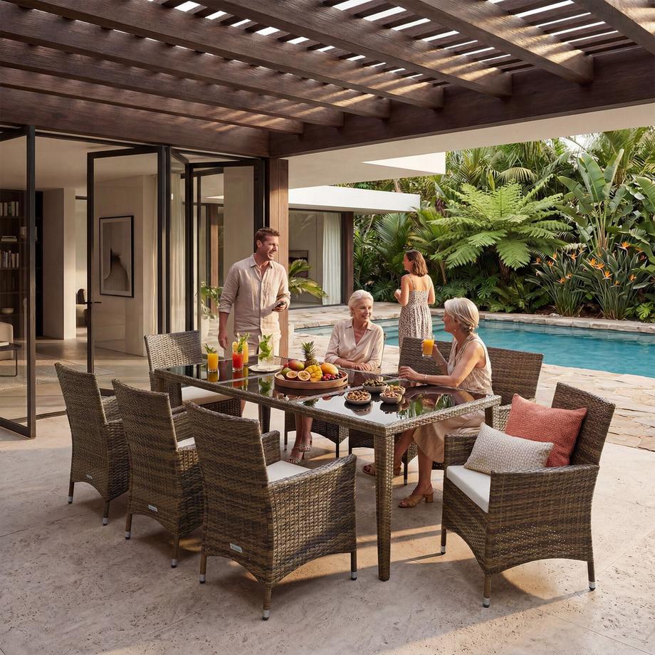 Tectake Aluminium Rattan Sitzgruppe Menorca wetterfest und UV-beständig 2 Bezugssets  