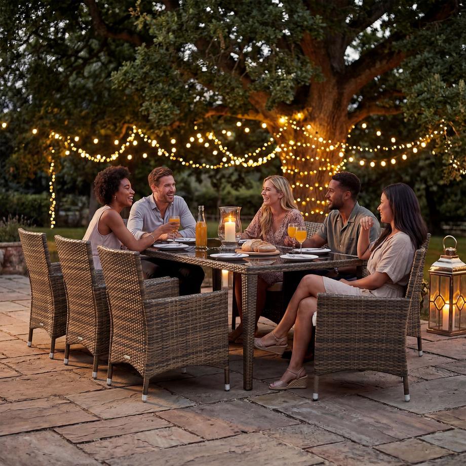 Tectake Aluminium Rattan Sitzgruppe Menorca wetterfest und UV-beständig 2 Bezugssets  