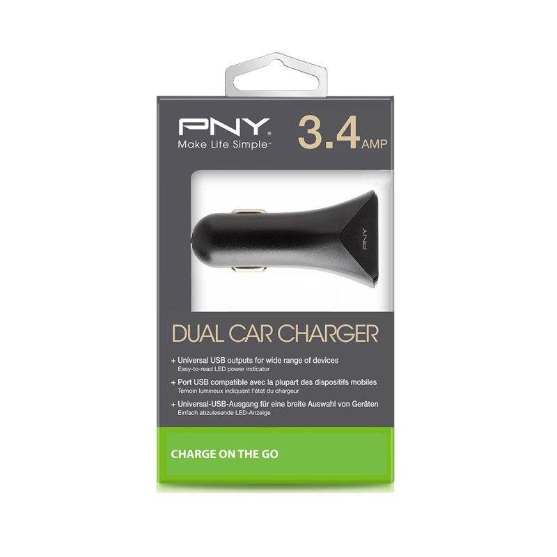 PNY  P-P-DC-2UF-K01-RB chargeur d'appareils mobiles Universel Noir Allume-cigare Auto 