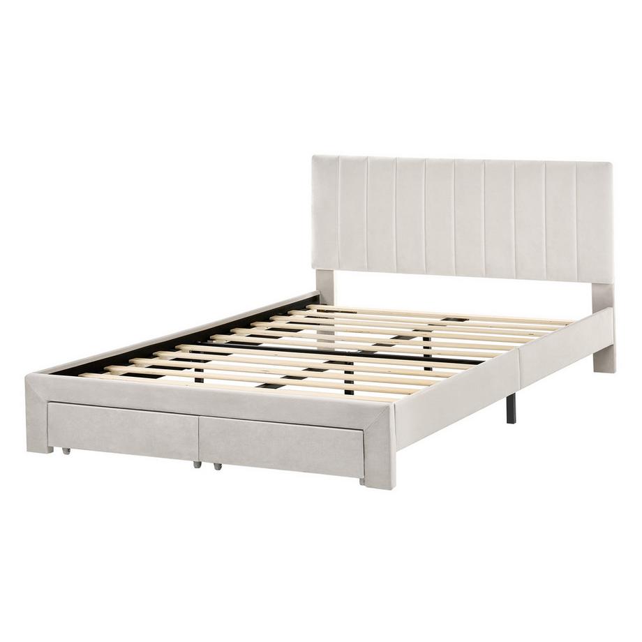 Beliani Bett mit Schubladen aus Samtstoff Glamourös LONZAC  