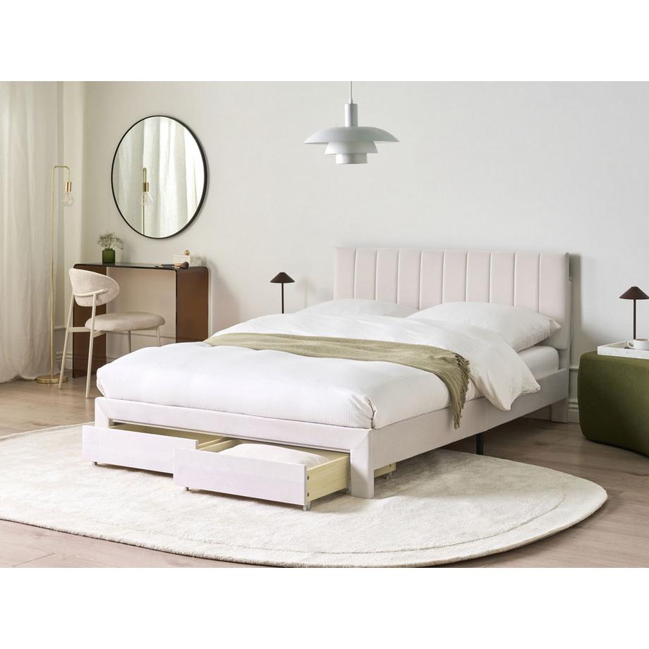 Beliani Bett mit Schubladen aus Samtstoff Glamourös LONZAC  