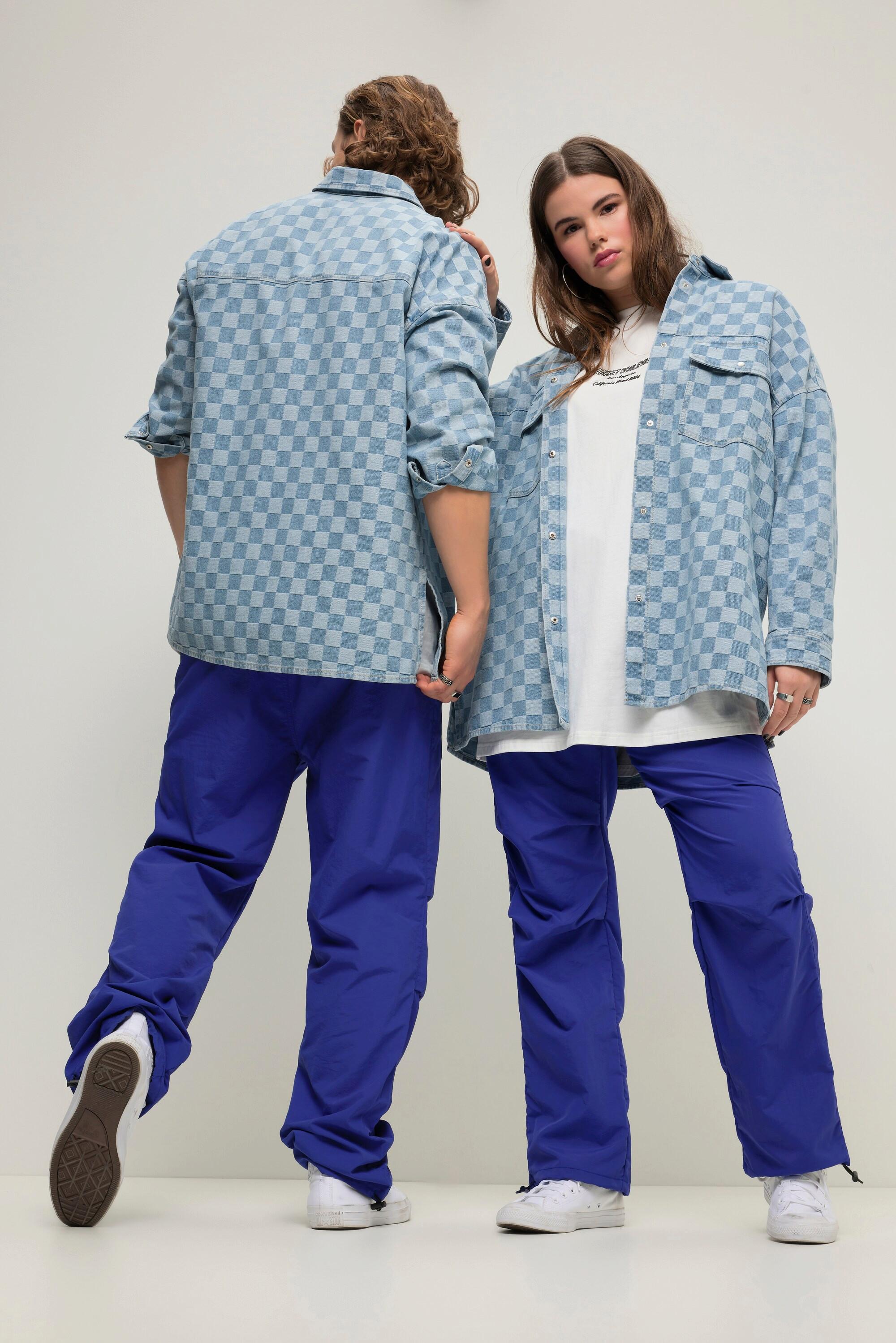 Studio Untold  Camicia di jeans unisex dal taglio oversize con design a scacchi e maniche lunghe 