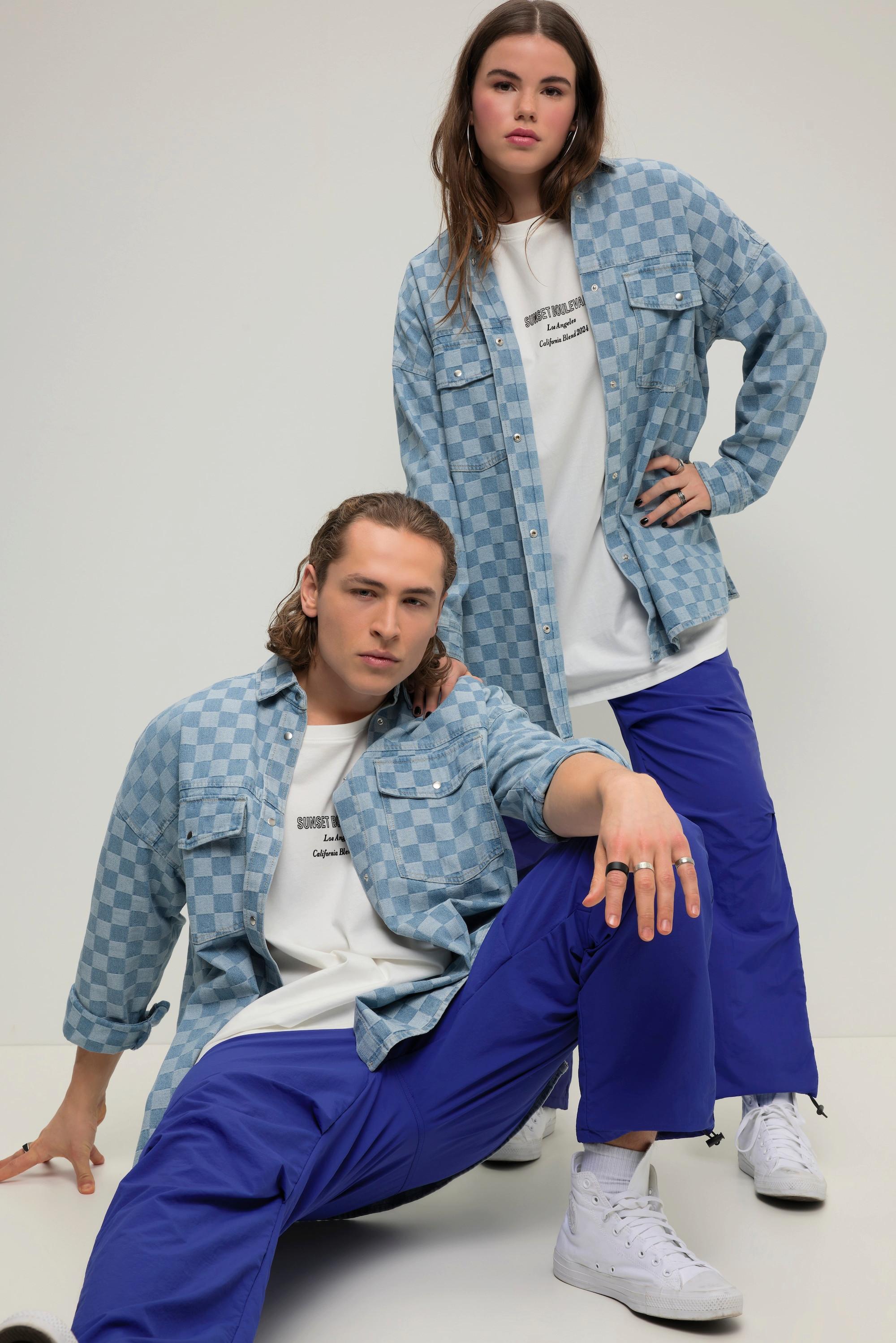 Studio Untold  Camicia di jeans unisex dal taglio oversize con design a scacchi e maniche lunghe 