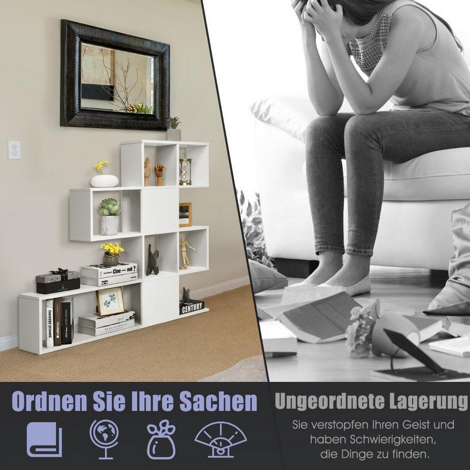 Northio Séparateur de pièce en bois de style échelle à 5 niveaux moderne pour livres 120 x 19,5 x 109 cm Blanc  