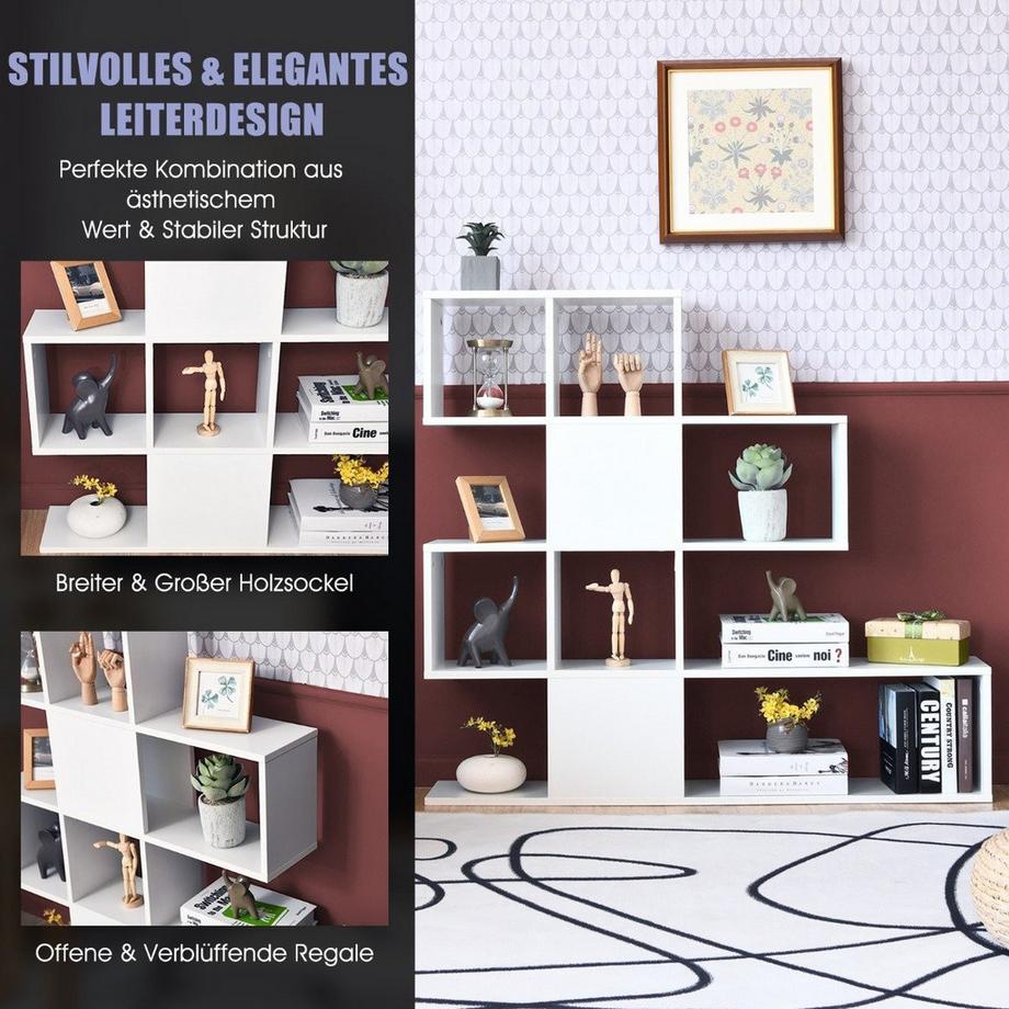 Northio Séparateur de pièce en bois de style échelle à 5 niveaux moderne pour livres 120 x 19,5 x 109 cm Blanc  