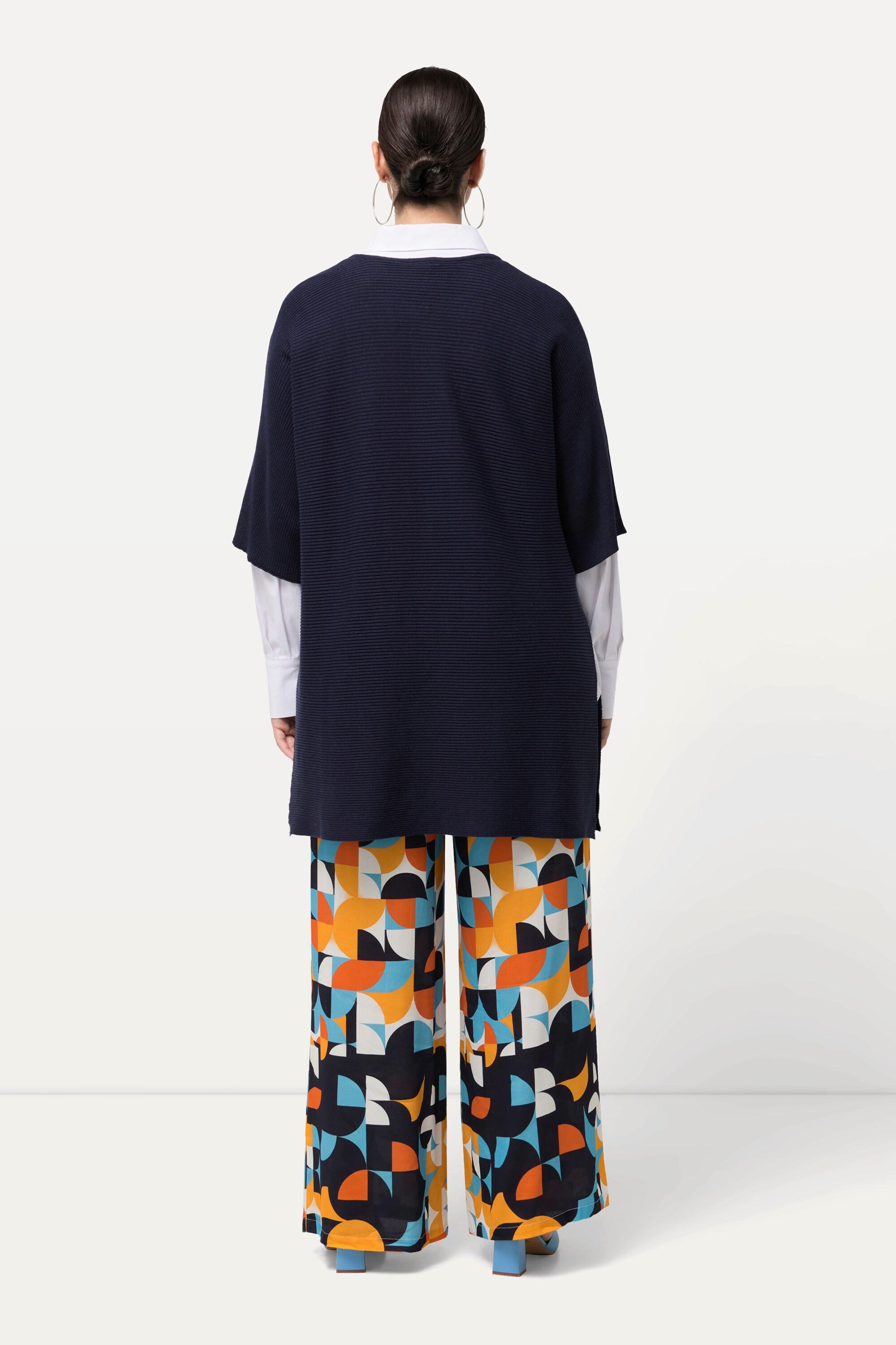 Ulla Popken  Pull, côtés ouverts, oversized, col rond, manches 3/4 