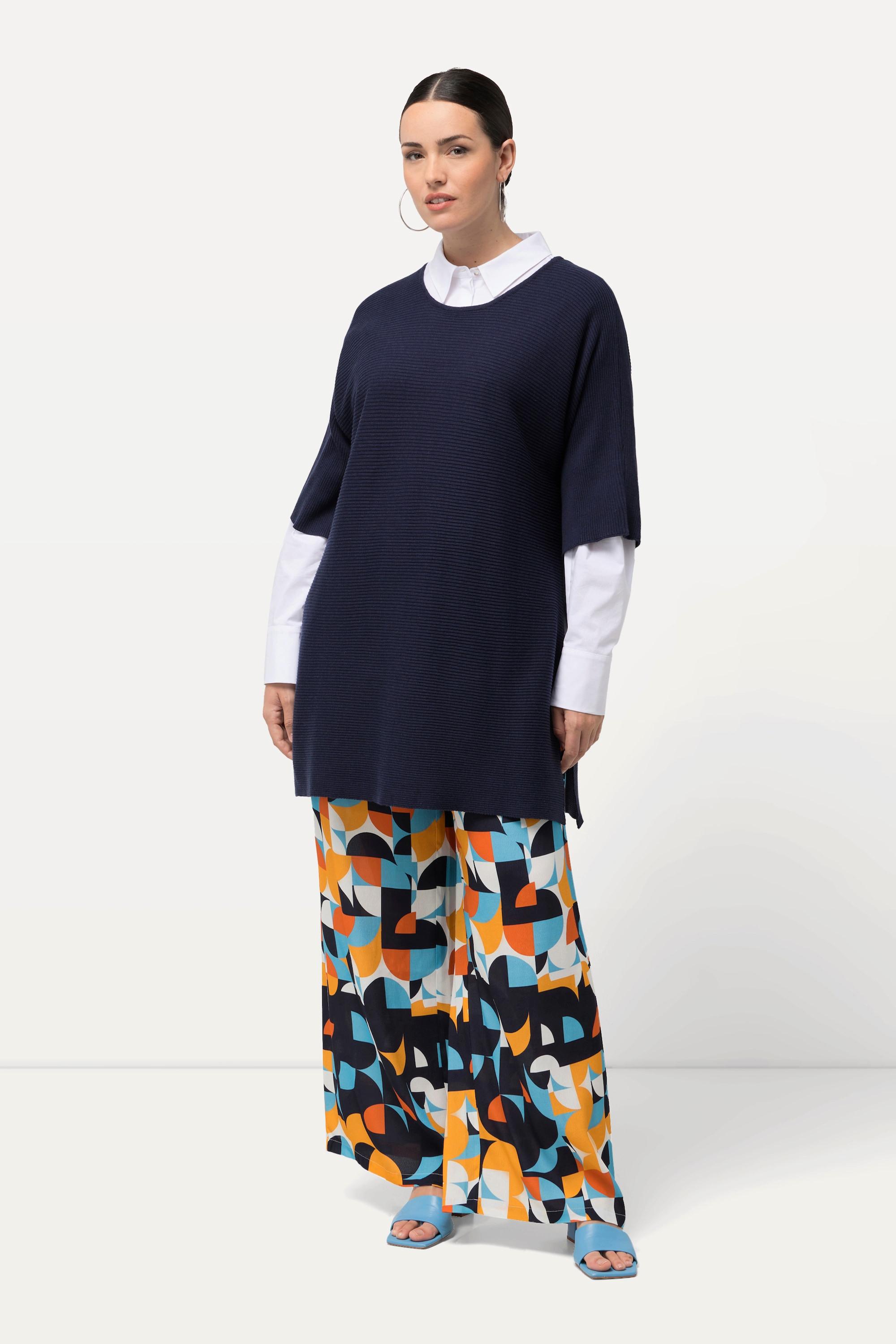 Ulla Popken  Pullover, offene Seiten, Oversized, Rundhals, 3/4-Arm 